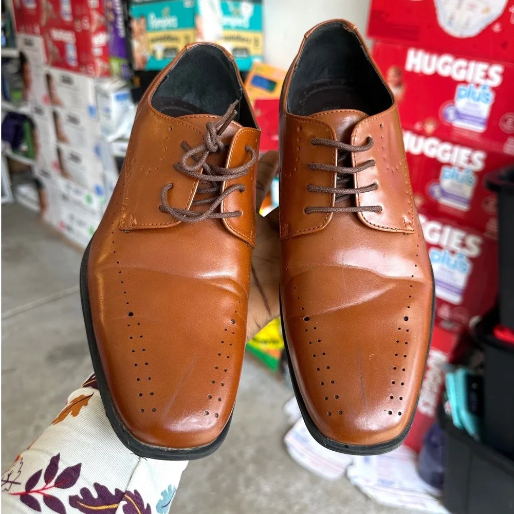Stacy Adams Atwell Cognac Brown Oxford Lace Up Dress‎ Shoes Big Boys Size 7M